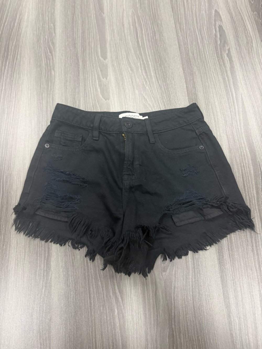 Hidden cut off Shorts black distressed denim raw frayed hem womens size XS